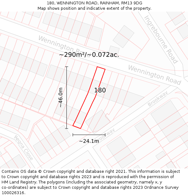 180, WENNINGTON ROAD, RAINHAM, RM13 9DG: Plot and title map