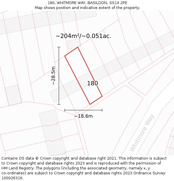 180, WHITMORE WAY, BASILDON, SS14 2PE: Plot and title map