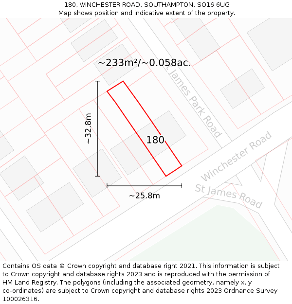 180, WINCHESTER ROAD, SOUTHAMPTON, SO16 6UG: Plot and title map