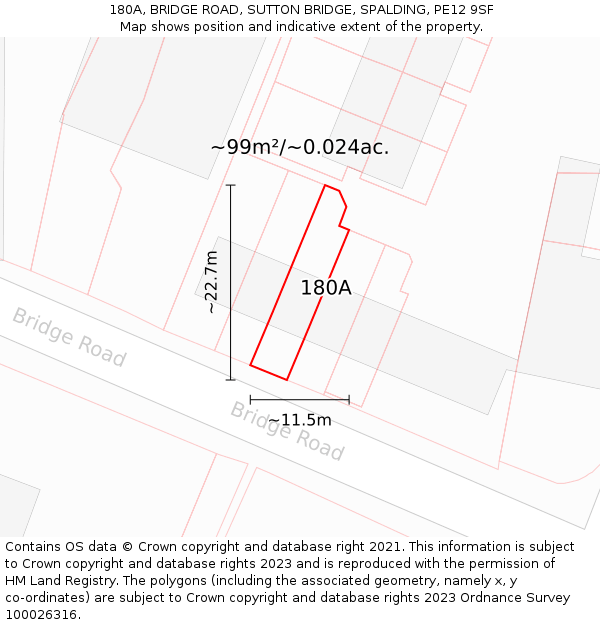 180A, BRIDGE ROAD, SUTTON BRIDGE, SPALDING, PE12 9SF: Plot and title map