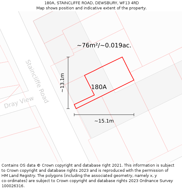 180A, STAINCLIFFE ROAD, DEWSBURY, WF13 4RD: Plot and title map