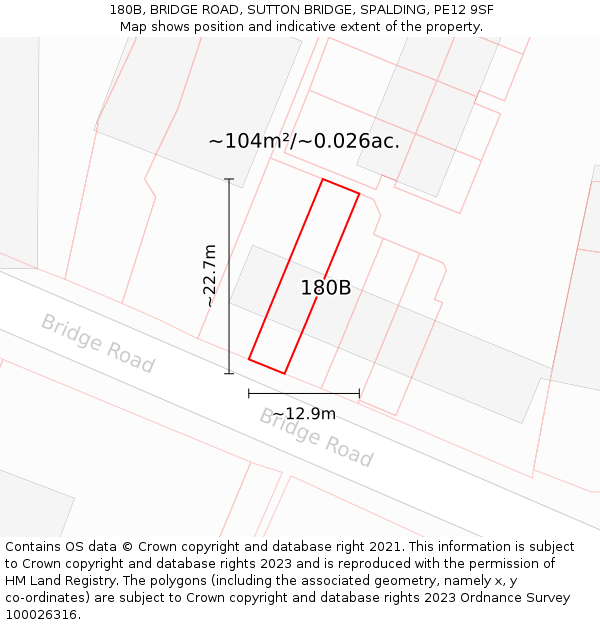 180B, BRIDGE ROAD, SUTTON BRIDGE, SPALDING, PE12 9SF: Plot and title map