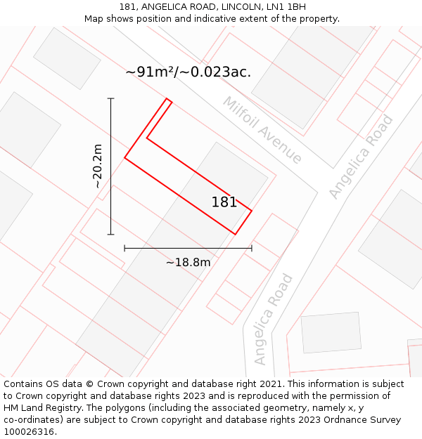 181, ANGELICA ROAD, LINCOLN, LN1 1BH: Plot and title map