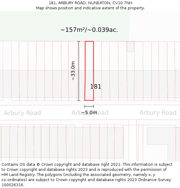 181, ARBURY ROAD, NUNEATON, CV10 7NH: Plot and title map