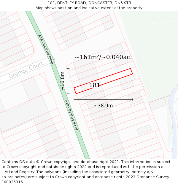 181, BENTLEY ROAD, DONCASTER, DN5 9TB: Plot and title map