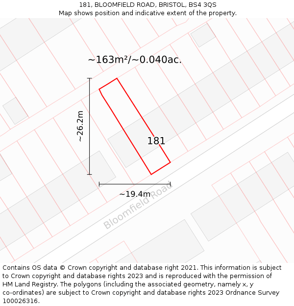 181, BLOOMFIELD ROAD, BRISTOL, BS4 3QS: Plot and title map