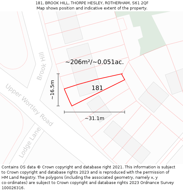 181, BROOK HILL, THORPE HESLEY, ROTHERHAM, S61 2QF: Plot and title map