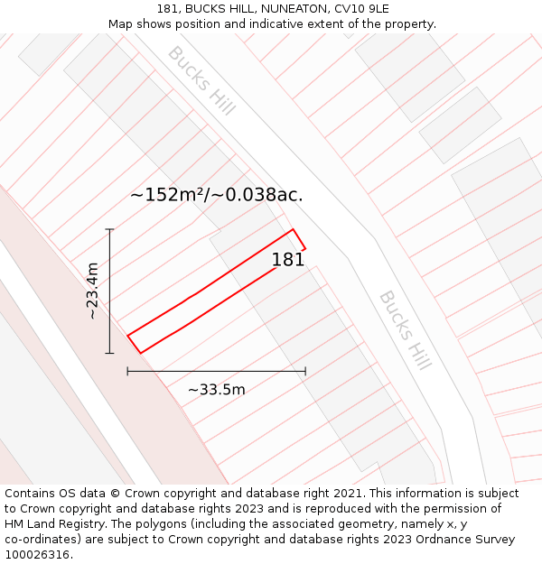 181, BUCKS HILL, NUNEATON, CV10 9LE: Plot and title map