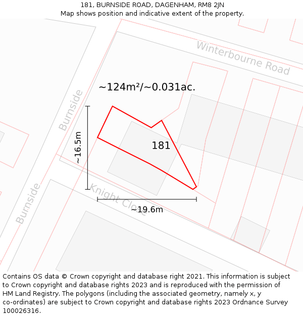 181, BURNSIDE ROAD, DAGENHAM, RM8 2JN: Plot and title map
