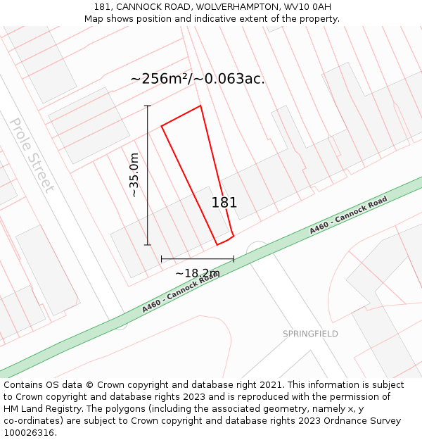 181, CANNOCK ROAD, WOLVERHAMPTON, WV10 0AH: Plot and title map