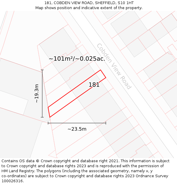181, COBDEN VIEW ROAD, SHEFFIELD, S10 1HT: Plot and title map