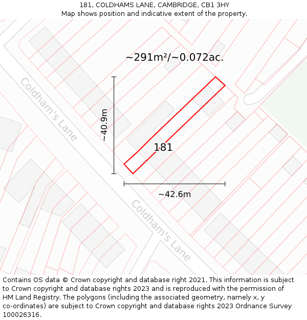 181, COLDHAMS LANE, CAMBRIDGE, CB1 3HY: Plot and title map