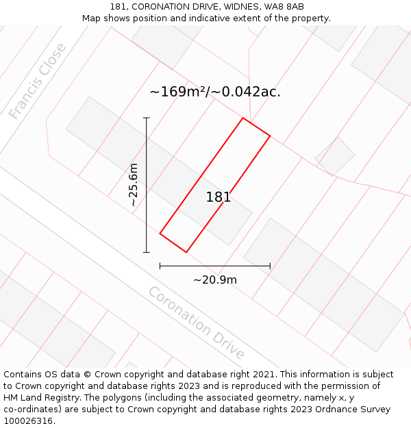 181, CORONATION DRIVE, WIDNES, WA8 8AB: Plot and title map