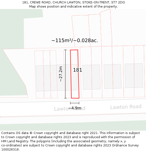 181, CREWE ROAD, CHURCH LAWTON, STOKE-ON-TRENT, ST7 2DG: Plot and title map
