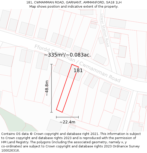181, CWMAMMAN ROAD, GARNANT, AMMANFORD, SA18 1LH: Plot and title map