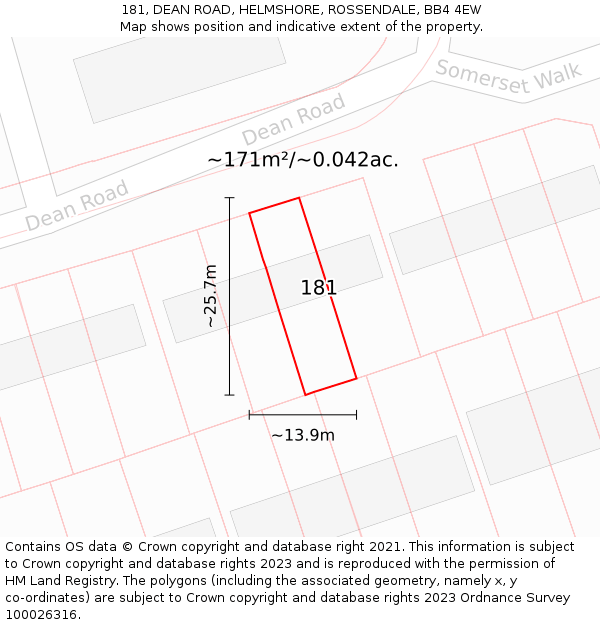 181, DEAN ROAD, HELMSHORE, ROSSENDALE, BB4 4EW: Plot and title map