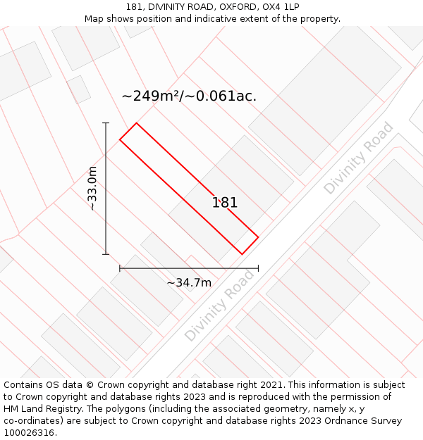 181, DIVINITY ROAD, OXFORD, OX4 1LP: Plot and title map