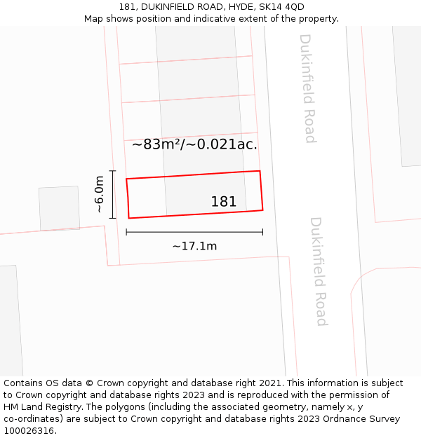 181, DUKINFIELD ROAD, HYDE, SK14 4QD: Plot and title map