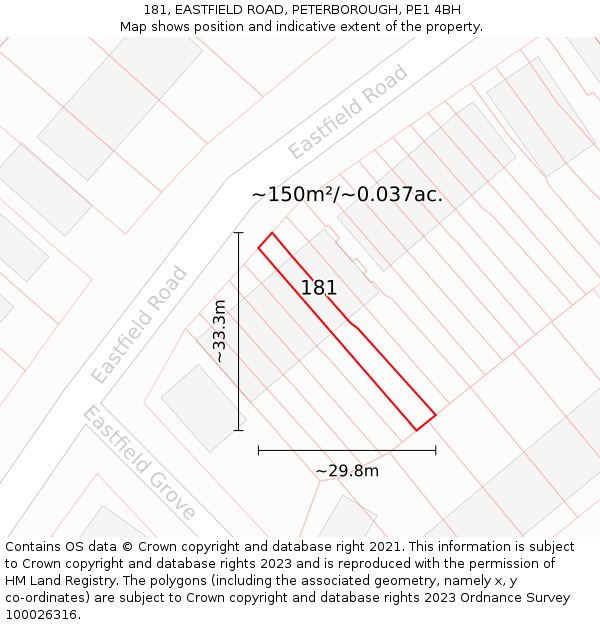 181, EASTFIELD ROAD, PETERBOROUGH, PE1 4BH: Plot and title map