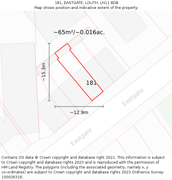 181, EASTGATE, LOUTH, LN11 8DB: Plot and title map