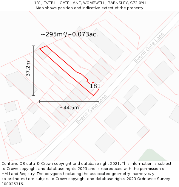 181, EVERILL GATE LANE, WOMBWELL, BARNSLEY, S73 0YH: Plot and title map