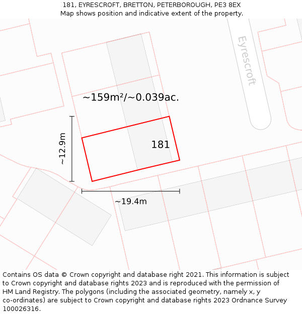 181, EYRESCROFT, BRETTON, PETERBOROUGH, PE3 8EX: Plot and title map