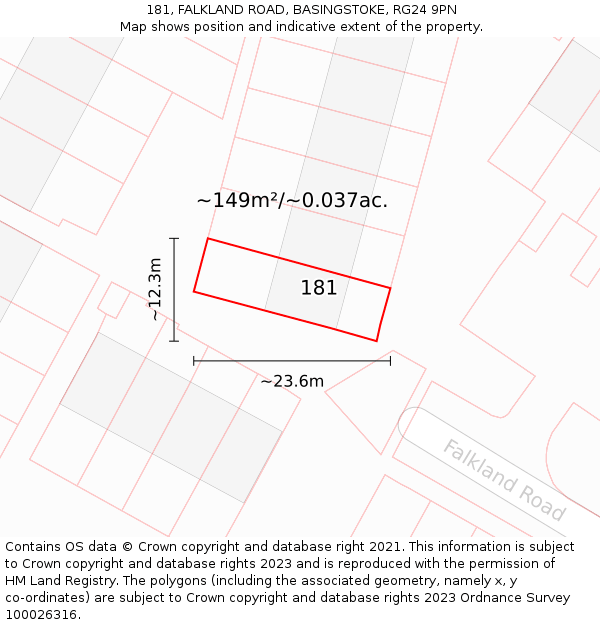181, FALKLAND ROAD, BASINGSTOKE, RG24 9PN: Plot and title map