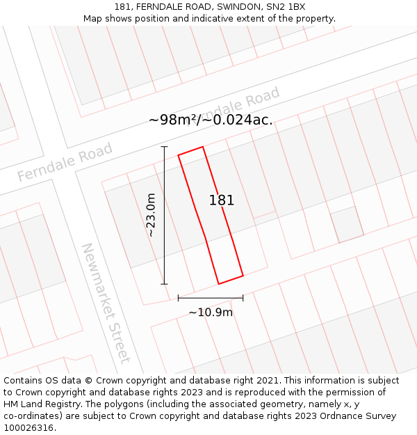181, FERNDALE ROAD, SWINDON, SN2 1BX: Plot and title map