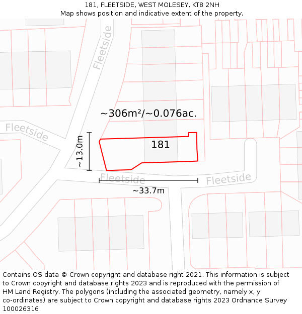 181, FLEETSIDE, WEST MOLESEY, KT8 2NH: Plot and title map