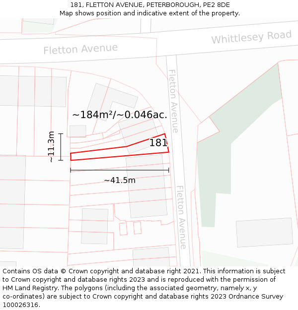 181, FLETTON AVENUE, PETERBOROUGH, PE2 8DE: Plot and title map