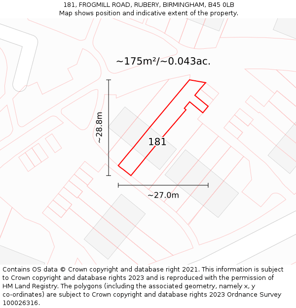 181, FROGMILL ROAD, RUBERY, BIRMINGHAM, B45 0LB: Plot and title map