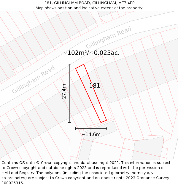 181, GILLINGHAM ROAD, GILLINGHAM, ME7 4EP: Plot and title map