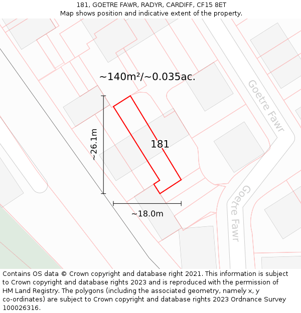 181, GOETRE FAWR, RADYR, CARDIFF, CF15 8ET: Plot and title map