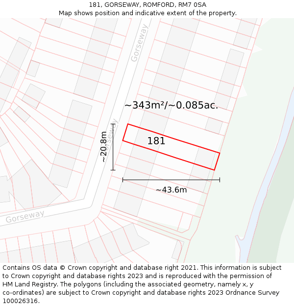 181, GORSEWAY, ROMFORD, RM7 0SA: Plot and title map