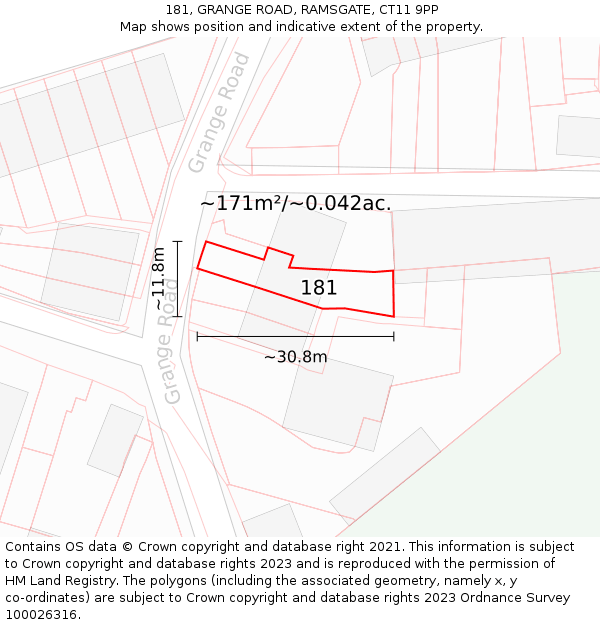181, GRANGE ROAD, RAMSGATE, CT11 9PP: Plot and title map
