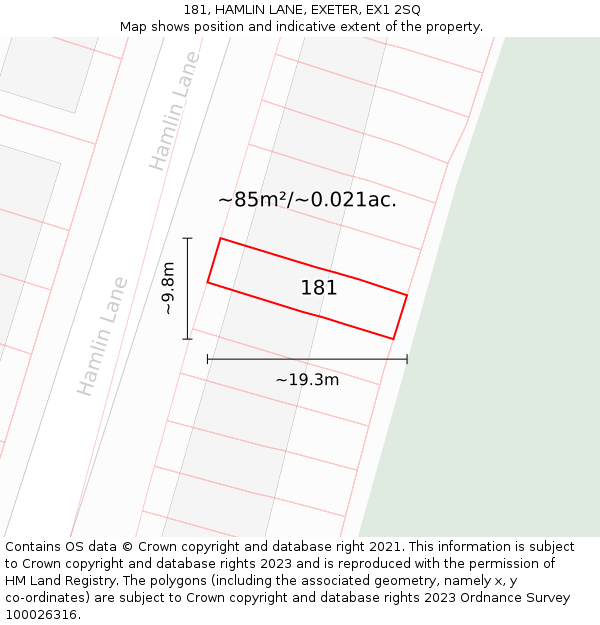 181, HAMLIN LANE, EXETER, EX1 2SQ: Plot and title map