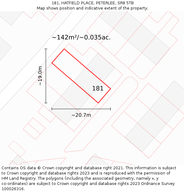 181, HATFIELD PLACE, PETERLEE, SR8 5TB: Plot and title map