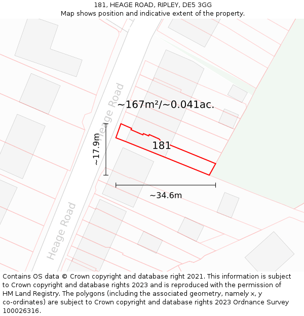 181, HEAGE ROAD, RIPLEY, DE5 3GG: Plot and title map