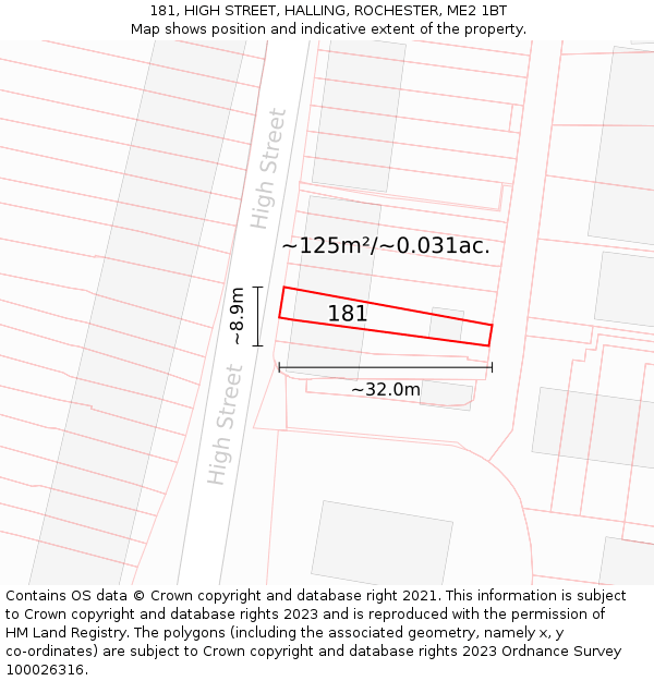 181, HIGH STREET, HALLING, ROCHESTER, ME2 1BT: Plot and title map