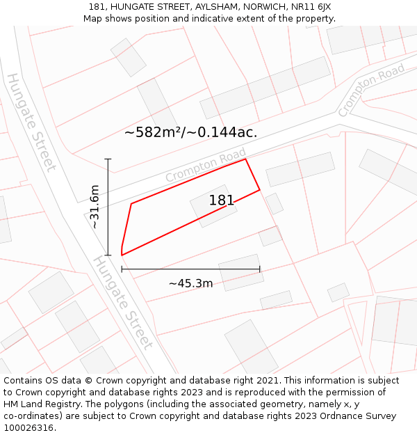 181, HUNGATE STREET, AYLSHAM, NORWICH, NR11 6JX: Plot and title map