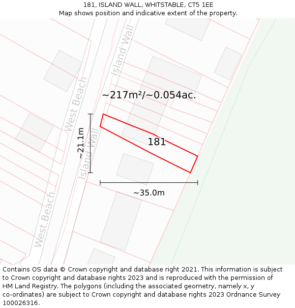 181, ISLAND WALL, WHITSTABLE, CT5 1EE: Plot and title map