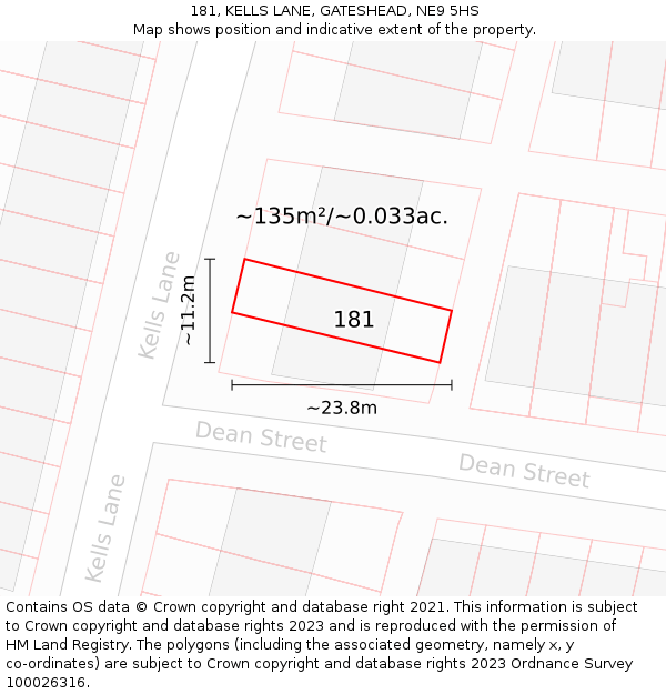 181, KELLS LANE, GATESHEAD, NE9 5HS: Plot and title map