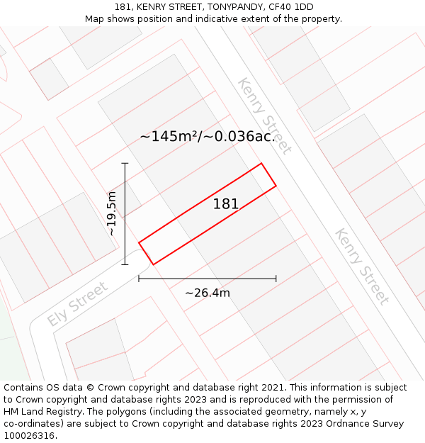 181, KENRY STREET, TONYPANDY, CF40 1DD: Plot and title map