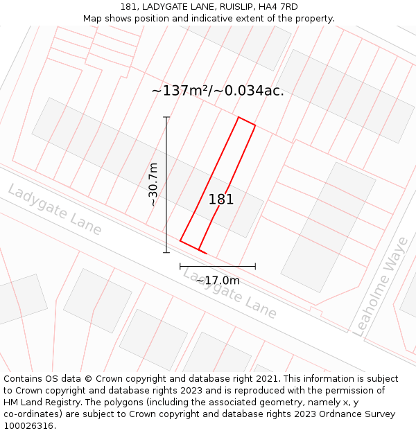 181, LADYGATE LANE, RUISLIP, HA4 7RD: Plot and title map