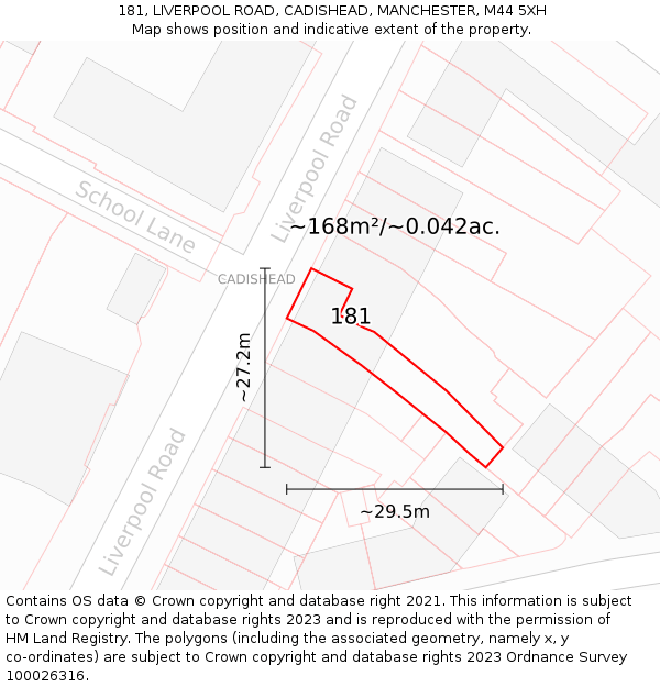 181, LIVERPOOL ROAD, CADISHEAD, MANCHESTER, M44 5XH: Plot and title map