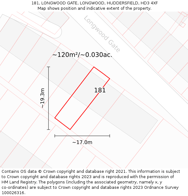 181, LONGWOOD GATE, LONGWOOD, HUDDERSFIELD, HD3 4XF: Plot and title map