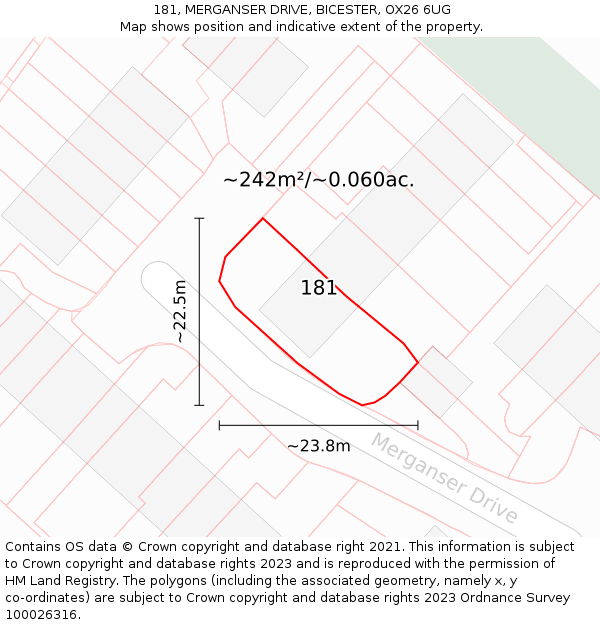 181, MERGANSER DRIVE, BICESTER, OX26 6UG: Plot and title map
