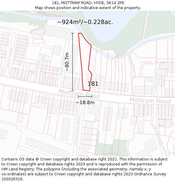 181, MOTTRAM ROAD, HYDE, SK14 2PE: Plot and title map
