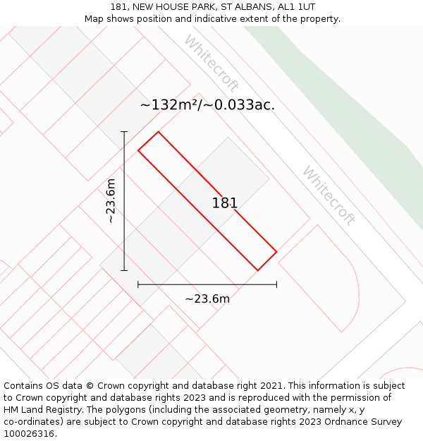 181, NEW HOUSE PARK, ST ALBANS, AL1 1UT: Plot and title map