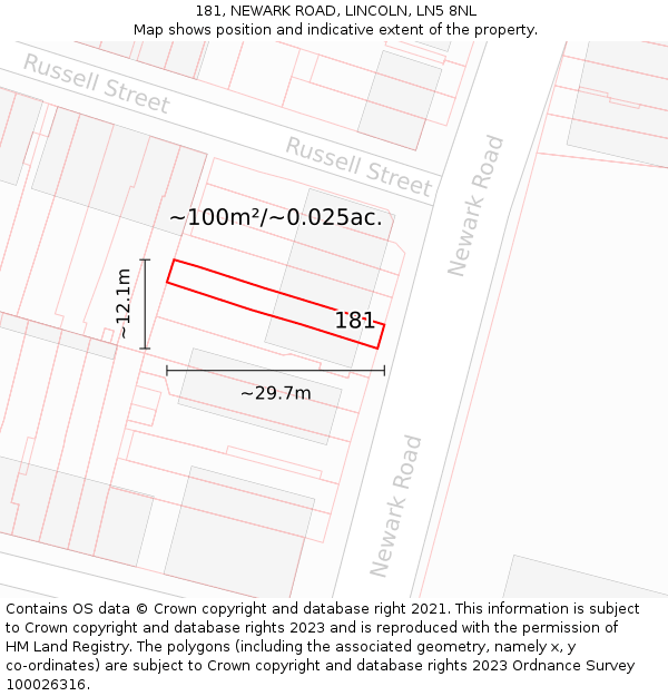 181, NEWARK ROAD, LINCOLN, LN5 8NL: Plot and title map